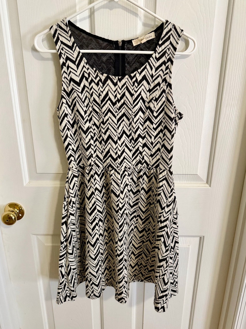 Rewind Black and Cream Chevron Fit-and-Flare Dress